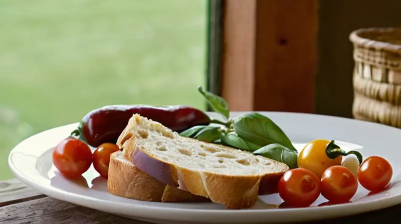 Una mesa rústica de madera con ingredientes frescos y coloridos crea un ambiente cálido y acogedor