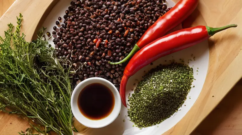 Un acogedor mostrador de madera presenta ingredientes frescos y coloridos, creando un ambiente invitante de cocina casera